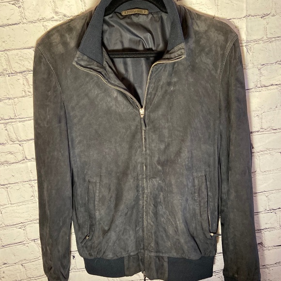 Hackett Wayfair Men’s Navy Blue Suede Bomber Jacket, Size Small